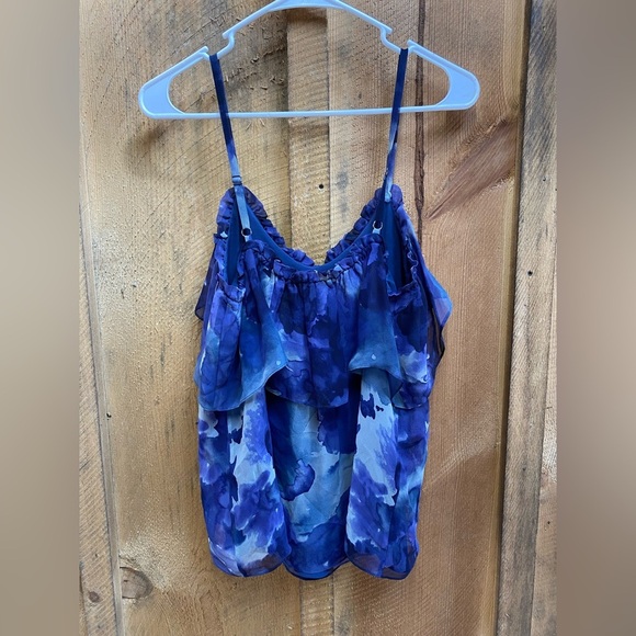Rebecca Taylor Tank Top Blouse Size 2 100% Silk Sheer Layered Ruffle Strappy - Picture 2 of 10